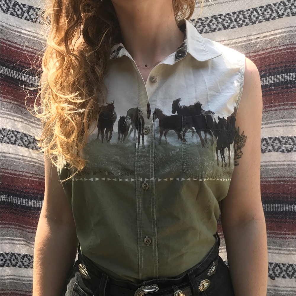 Vintage Roper Horse Sleeveless Button Up: L